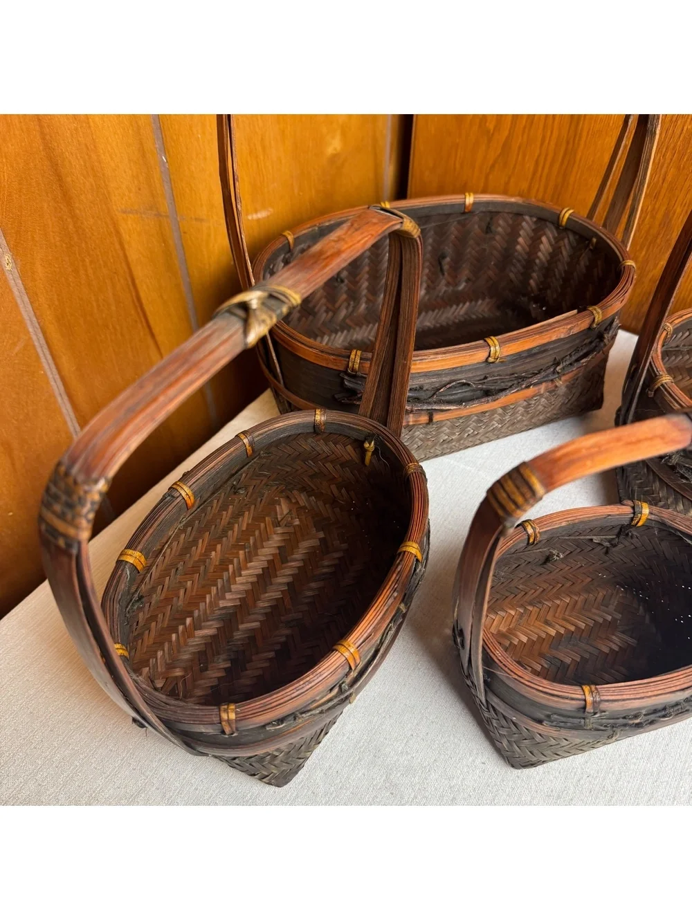 Handmade Woven Nesting Market Baskets Set Of 4 Rustic Farmhouse Decor